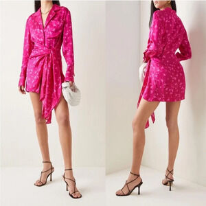 Acler Womens Dress Pink Size 2 Evanston Satin Wrap Collar Drape Shirtdress Mini